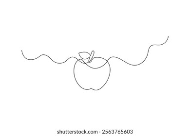 Apple one line drawing of minimalist vector icon with black and white background 