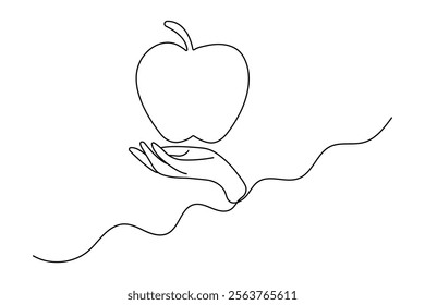 Apple one line drawing of minimalist vector icon with black and white background 
