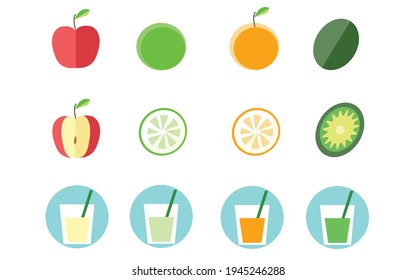 Apple and orange fruit juice and smoothie icon set