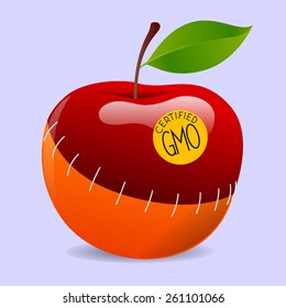 apple and orange genetically modified organism sewn together