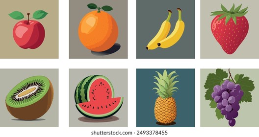 apple orange grape kiwi watermelon banana strawberry pineapple