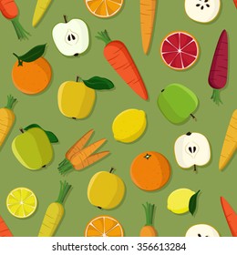 Apple, orange, lemon and carrot vector background