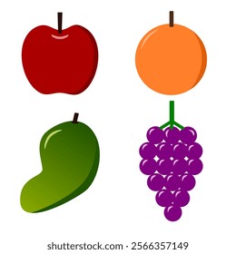 apple, orange, mango, grape fruit in flat design, vector ilustration,