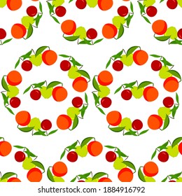 apple with orange seamless vector pattern, fruits flat iluustration