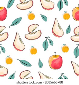 Apple ,Orange and write background. colorful background. Fruit background.tropical.Cute pattern