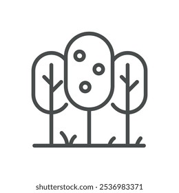 Apple Orchard Icon. Simple Line Illustration of an Orchard with Apple Trees, Representing Organic Farming, Apple Picking, and Fruit Cultivation.