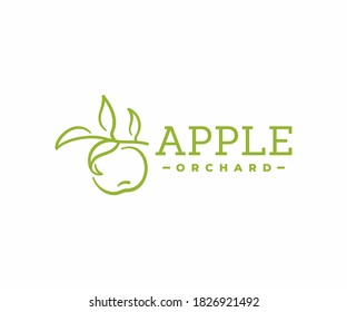 Apple Orchard Logo Design. Apple Hanging On A Branch Vector Design. Apple Fruit Farm Logotype