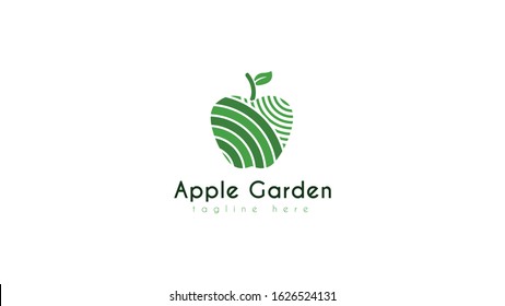 Apple Orchard Logo, Shaped Apple In The Picture There Is A Garden