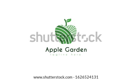 Apple orchard logo, shaped apple in the picture there is a garden
