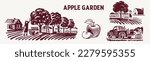 apple orchard vector illustration set, apple farm