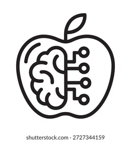 An apple outline containing a brain illustration simple black and white design