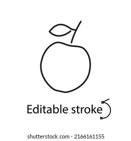 Apple outline icon. Casino slot machine emblem. Fruit shop logo. Healthy eating. Customizable linear contour symbol. Editable stroke. Isolated vector stock illustration
