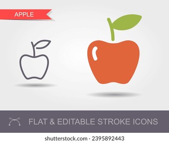Apple. Icono de contorno con trazo modificable. Símbolo lineal de la comida y del icono plano
