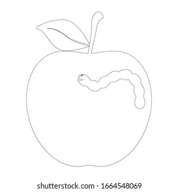 
apple outline icon. Apple with a kawaii worm. Vector illustration. Isolated white background.