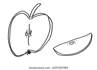 Apple outline illustration image. 
Hand drawn image artwork of apple. 
Simple cute original logo of a monochrome apple.
Hand drawn vector illustration for posters, cards, t-shirts.