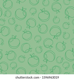 Apple outline seamless pattern on a green background