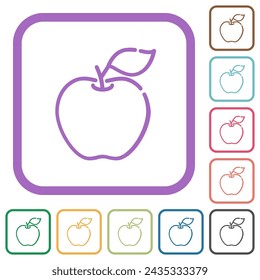 Apple outline simple icons in color rounded square frames on white background