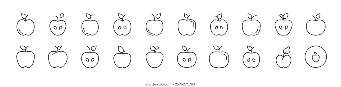 Apple Outline Simple Linear Image Collection. Editable Stroke. Suitable for Web Sites, Books, Cards, Apps 