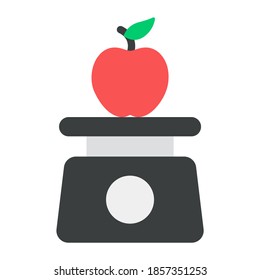 Apfel auf Gewichtsmaschine, Waage Diät flaches Symbol