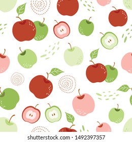 Apple pattern Autumn harvest Seamless repeating pattern with mix apples in white background Vector