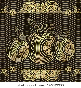Apple pattern background black and gold vector illustration