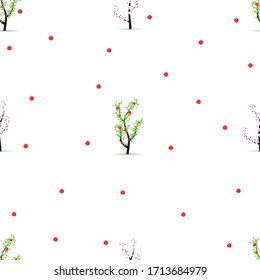 Apple pattern. Blooming apple trees and apples.