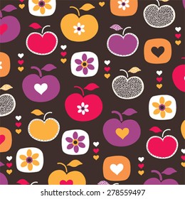 apple pattern with flowers vector illustration