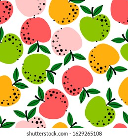 Apple pattern. Fruit seamless background or wallpaper. Repeated design great for kitchen and food digital paper, textile, fabric, decor, wrapping. Vintage surface illustration.