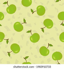 Apple pattern. Seamless, endless ornament from green fruits. Autumn or summer background for design or kitchen decor from apples. For printing textiles or fabrics in a factory. Vector illustration
