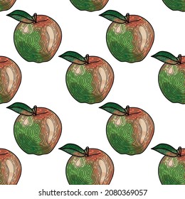 Apple pattern vector,green red apple on a white background in sketch style,apple in doodle style.