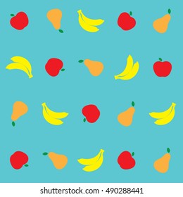Apple, pear and bananas pattern. Vector illustration. Fruits pattern. 