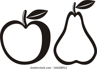 Apple pear black and white illustration