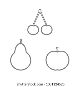 apple, pear and cherry outline vector of fruit isolated on white background
