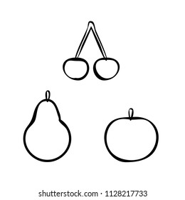 apple, pear and cherry outline vector of fruit isolated on white background