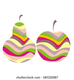 apple and pear from color strips  - vector illustration