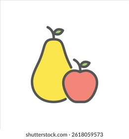 apple and pear filled outline icon. autumn fruits color line illustration.