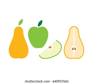 Apple and pear fruit icons. Vector illustration.