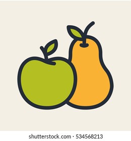 Apple and Pear Fruits Minimal Flat Color Line Outline Stroke Icon Pictogram Symbol