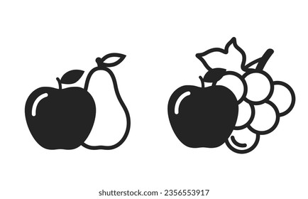 apple, pear and grape icons. fruits, gardening and organic food symbols. isolated vector images in simple style