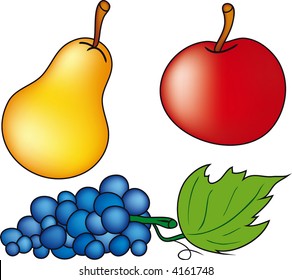 Maçã, pera e uvas isoladas sobre fundo branco