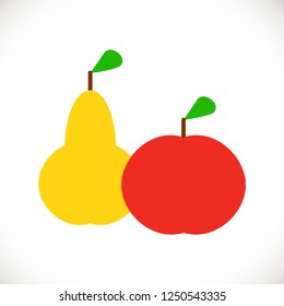 Apple and pear icon in flat style. Vector illustration.
