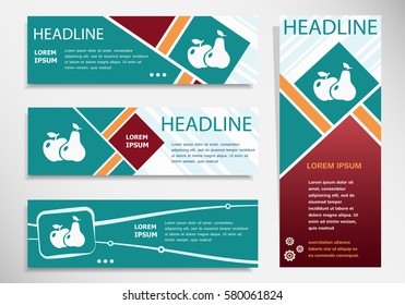 Apple and pear icon on horizontal and vertical banner. Modern abstract flyer, banner, brochure design template. 