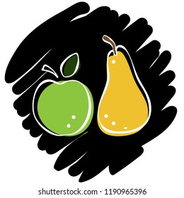 Apple and pear icon vector illustration on black background. Eps10