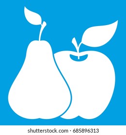 Apple and pear icon white isolated on blue background vector illustration