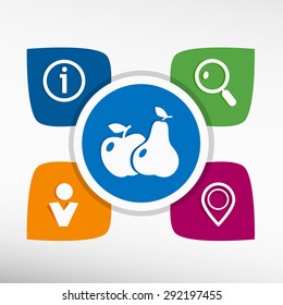 Apple, pear and icons set vector illustration. Modern Flat style 