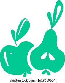 Apple and pear with leaves.White background.Vector illustration for your business.Theme of a healthy lifestyle.
