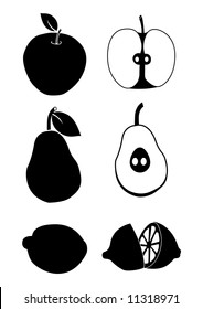 Apple, pear and lemon silhouettes.