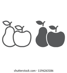 Apple and pear line and glyph icon, food and vitamin, fruit sign, vector graphics, a linear pattern on a white background, eps 10.