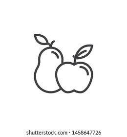 Apple And Pear Line Icon. Linear Style Sign For Mobile Concept And Web Design. Pear And Apple With Leaf Outline Vector Icon. Symbol, Logo Illustration. Vector Graphics