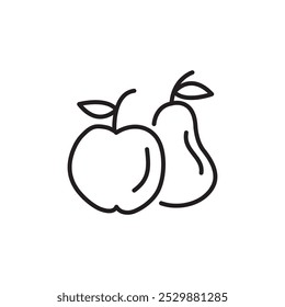 Apfel- und Birnenliniensymbol. Vektor Birne und Apfel mit Blatt trendy Stil Illustration für Web und app.eps